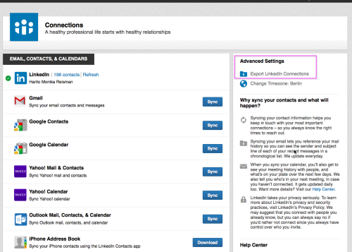 LinkedIn Exporting Contacts